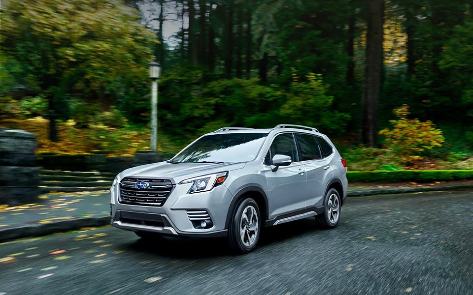 A 2022 Forester driving on a highway. | Subaru World of Hackettstown in Hackettstown NJ