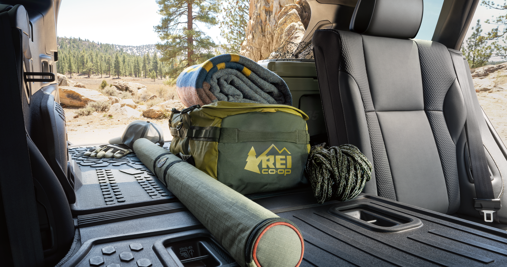 A view looking out the rear cargo area on the 2023 Outback Wilderness. | Subaru World of Hackettstown in Hackettstown NJ
